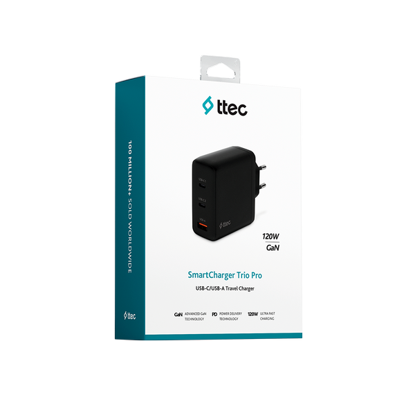 ttec SmartCharger Trio GAN 65W PD Seyahat Hızlı Şarj Aleti 2 USB-C+USB-A