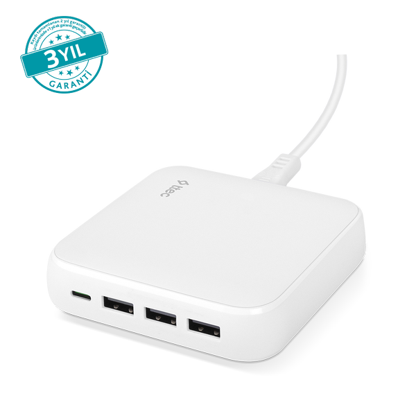 ttec SmartCharger Quattro GaN 65W PD Seyahat Hızlı Şarj Aleti USB-C + 3 USB-A