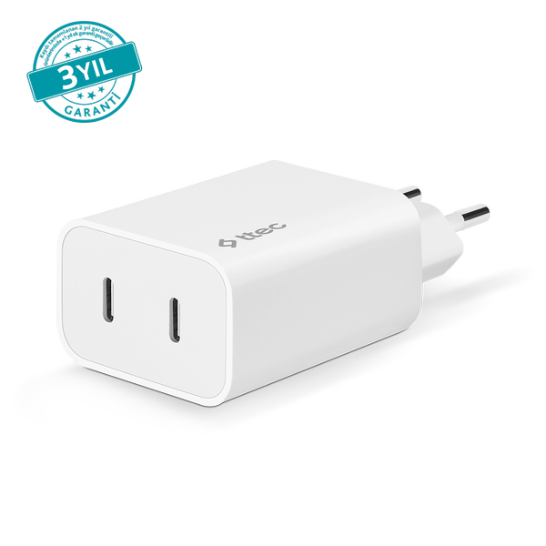 ttec SmartCharger Duo PD 40W Seyahat Hızlı Şarj Aleti USB-C + USB-C
