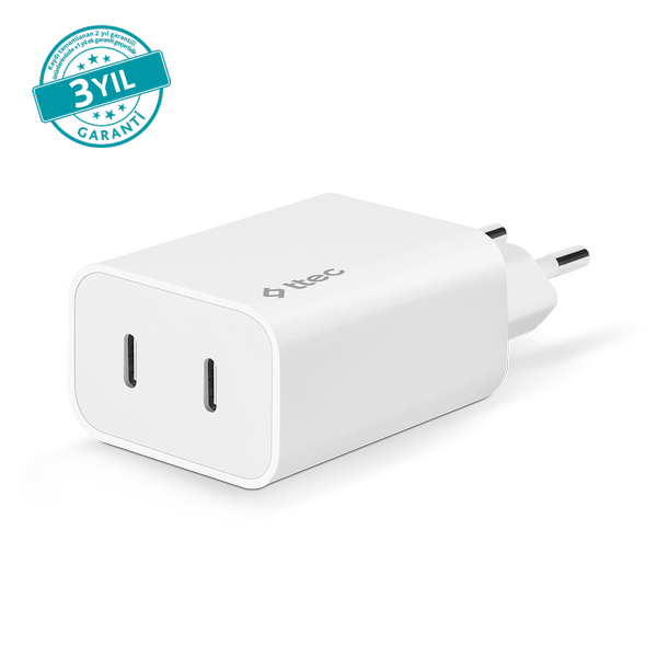 ttec SmartCharger Duo PD 40W Seyahat Hızlı Şarj Aleti USB-C + USB-C