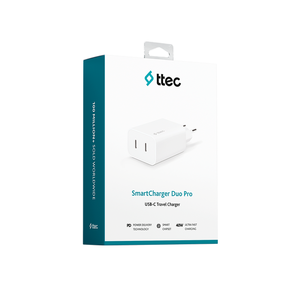 ttec SmartCharger Duo PD 40W Seyahat Hızlı Şarj Aleti USB-C + USB-C