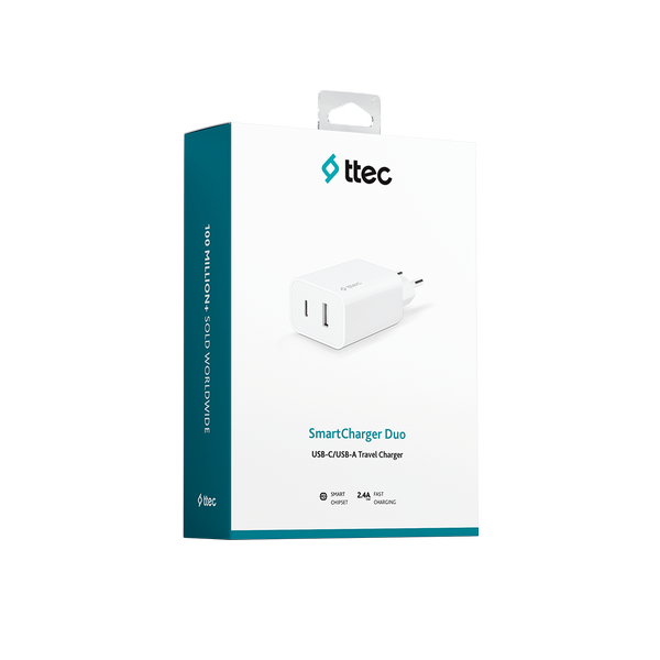 ttec SmartCharger Duo USB-C + USB-A 2.4A Seyahat Şarj Aleti