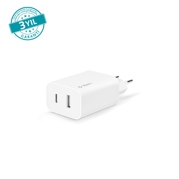 ttec SmartCharger Duo PD 32W Seyahat Hızlı Şarj Aleti USB-C + USB-A