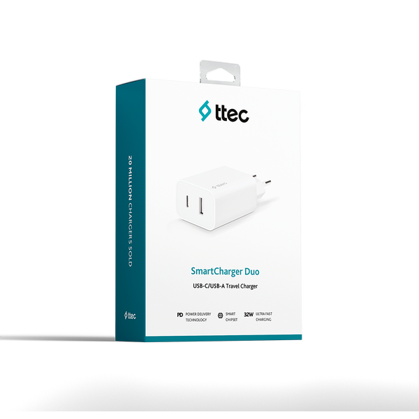 ttec SmartCharger Duo PD 32W Seyahat Hızlı Şarj Aleti USB-C + USB-A