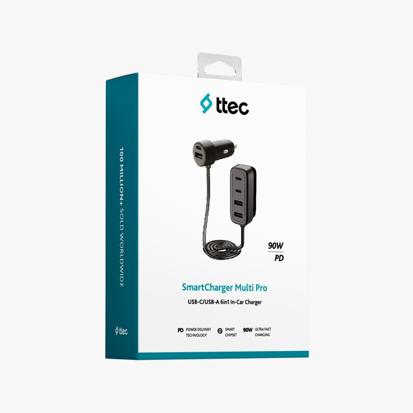 ttec SmartCharger 6sı 1 Arada PD 90W Araç Hızlı Şarj Aleti 3 USB-C+3 USB-A