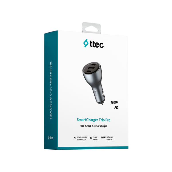 ttec SmartCharger Trio PD 130W Araç Hızlı Şarj Aleti 2 USB-C+USB-A