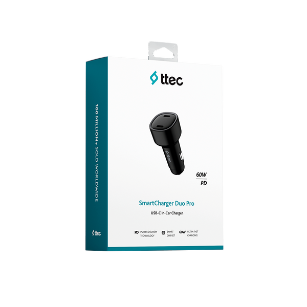 ttec SmartCharger Duo PD 60W Araç Hızlı Şarj Aleti USB-C+USB-C