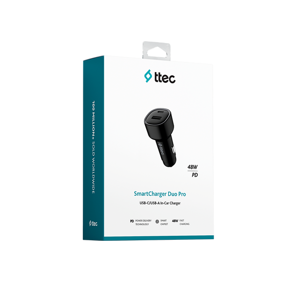 ttec SmartCharger Duo PD 48W Araç Hızlı Şarj Aleti USB-C+USB-A