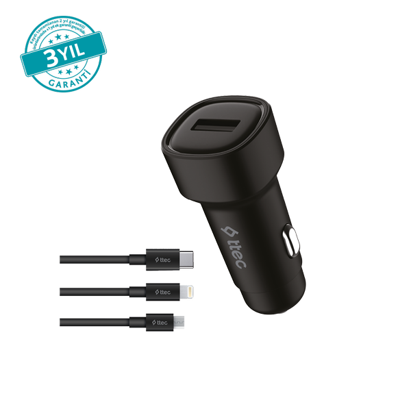 ttec SmartCharger 2.4A Araç Şarj Aleti + Trio Kablo