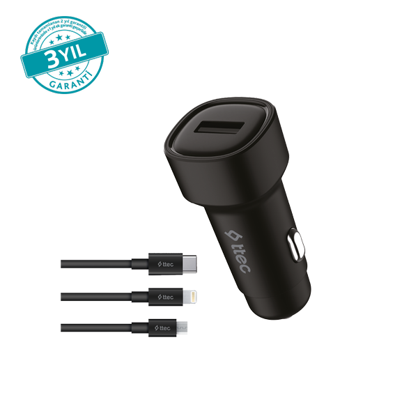 ttec SmartCharger 2.4A Araç Şarj Aleti + Trio Kablo