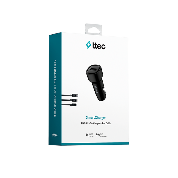 ttec SmartCharger 2.4A Araç Şarj Aleti + Trio Kablo