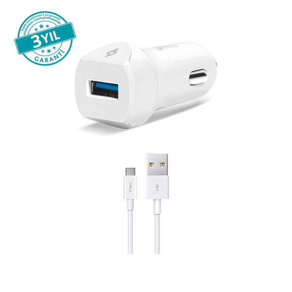 ttec SpeedCharger QC 3.0 Araç Şarj Aleti + USB-C Kablo