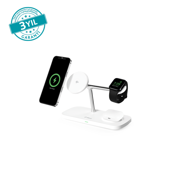 ttec AirCharger Trio Pro Qi2/MagSafe Özellikli 15W iPhone/Android Özellikli 3’ü 1 Arada iPhone + Apple Watch + AirPods Kablosuz Hızlı Şarj Standı - 2KS37B