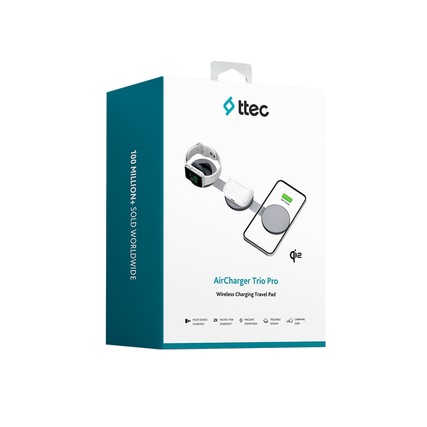 AirCharger Trio Pro Qi2/MagSafe Özellikli 15W iPhone/Android 3’ü 1 Arada iPhone + Apple Watch + AirPods Katlanabilir Seyahat Kablosuz Hızlı Şarj Pedi - 2KS39S