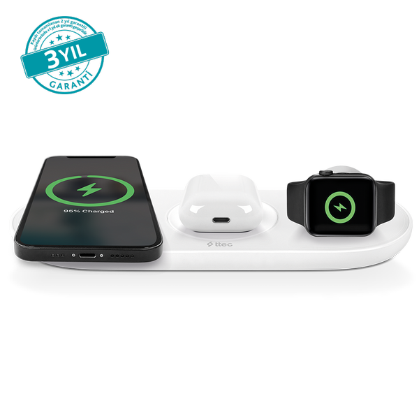 ttec SmartCharger Air+ iPhone+Apple Watch+AirPods Kablosuz Hızlı Şarj Aleti ve PD 20W Seyahat Şarj Aleti