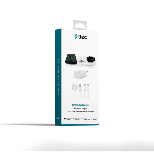 ttec SmartCharger Air+ iPhone+Apple Watch+AirPods Kablosuz Hızlı Şarj Aleti ve PD 20W Seyahat Şarj Aleti