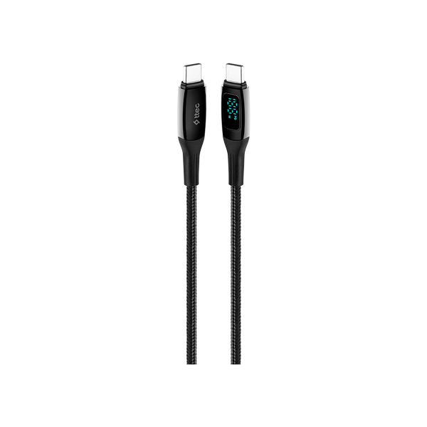 ttec AlumiCable LCD USB-C – USB-C 100W PD/QC 150cm Hızlı Şarj/Data Kablosu ,Siyah
