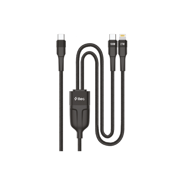 ttec AlumiCable Duo USB-C – USB-C + Lightning 100W 150cm Hızlı Şarj Kablosu