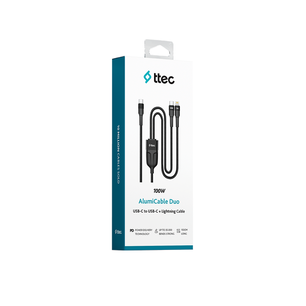 ttec AlumiCable Duo USB-C – USB-C + Lightning 100W 150cm Hızlı Şarj Kablosu
