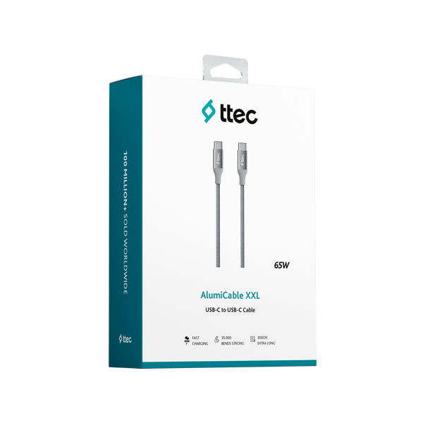 ttec AlumiCable USB-C - USB-C 300cm 60W PD/QC Hızlı Şarj/Data Kablosu Uzay Grisi