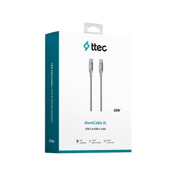 ttec AlumiCable USB-C - USB-C 200cm 60W PD/QC Hızlı Şarj/Data Kablosu Uzay Grisi