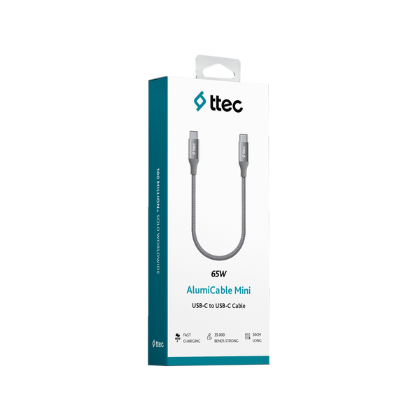 ttec AlumiCable USB-C - USB-C 30cm 60W PD/QC Hızlı Şarj/Data Kablosu Uzay Grisi