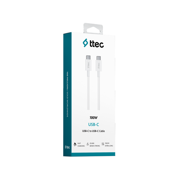 ttec USB-C - USB-C 150cm 100W PD/QC Hızlı Şarj/Data Kablosu
