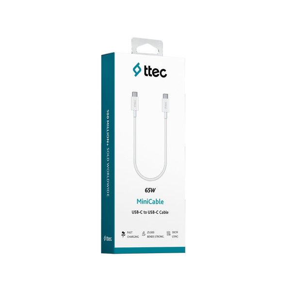 ttec USB-C - USB-C 30cm 60W PD/QC Hızlı Şarj/Data Kablosu