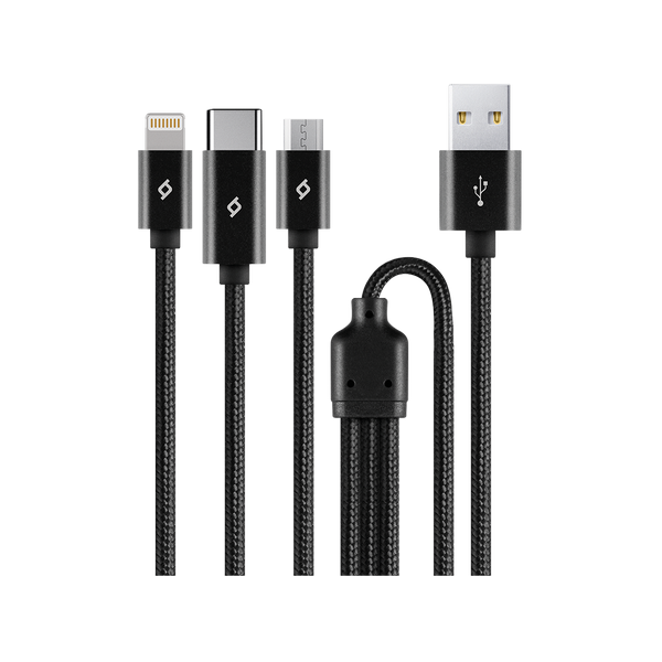 ttec AlumiCable Trio Şarj Kablosu 1mt. USB-A - USB-C / Lightning / Micro USB