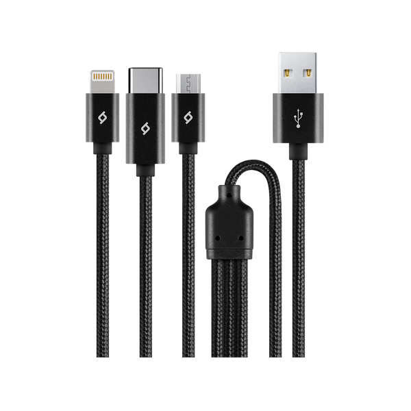 ttec AlumiCable Trio Şarj Kablosu 1mt. USB-A - USB-C / Lightning / Micro USB