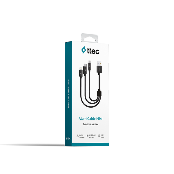 ttec Alumicable Mini Trio 30cm Şarj Kablosu USB-A - USB-C / Lightning / Micro USB