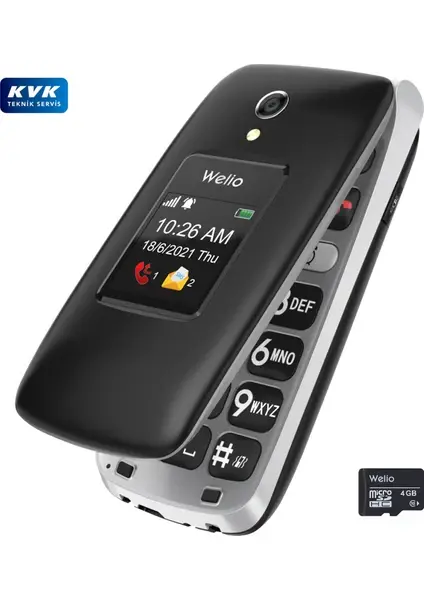 Welio Wkey T300 Kameralı Kapaklı Tuşlu Cep Telefonu (KVK Garantili) SİYAH
