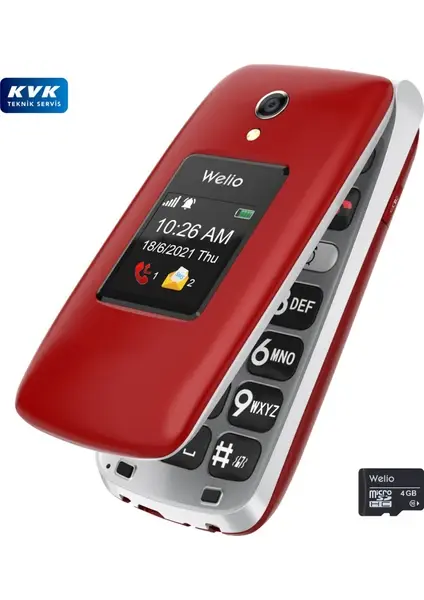 Welio Wkey T300 Kameralı Kapaklı Tuşlu Cep Telefonu (KVK Garantili) KIRMIZI